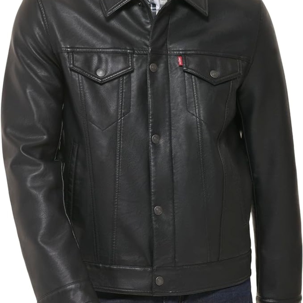 Levi's Mens Faux Leather Classic Trucker Jacket - BLACK